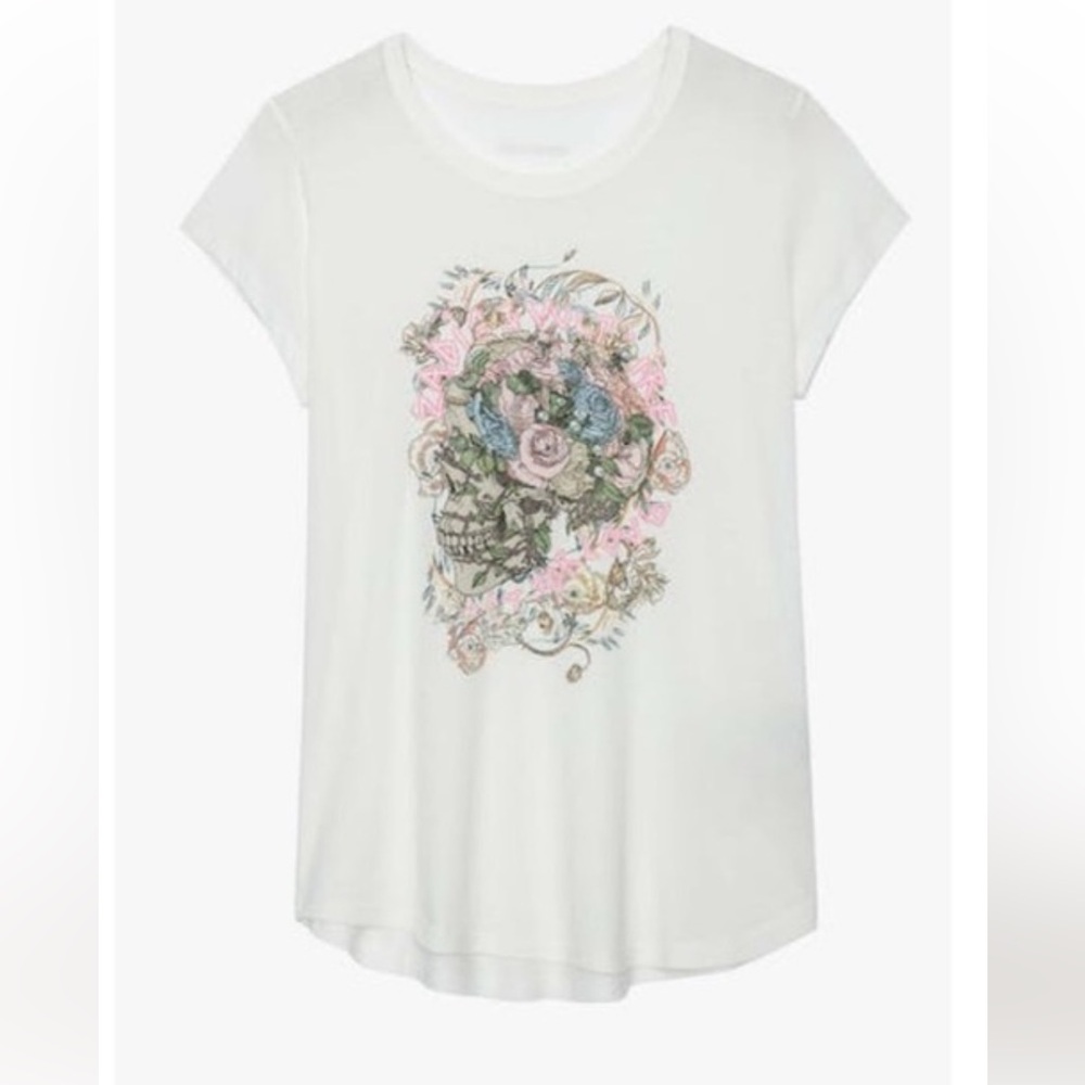 Zadig & Voltaire Woop Skull Flower Graphic T-shirt Size M EUC!
